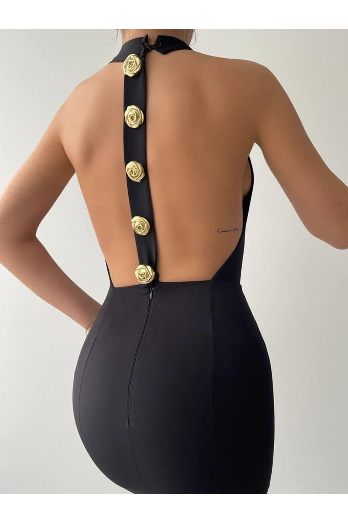 Katalina Gül Düğmeli Elbise