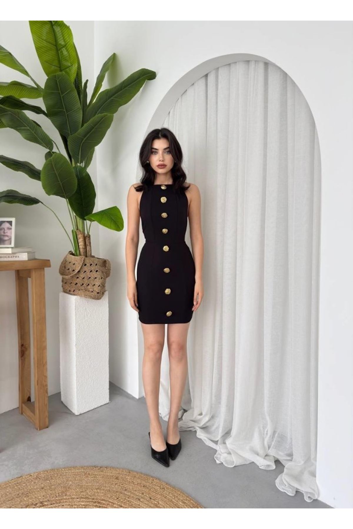 Katalina Gül Düğmeli Elbise