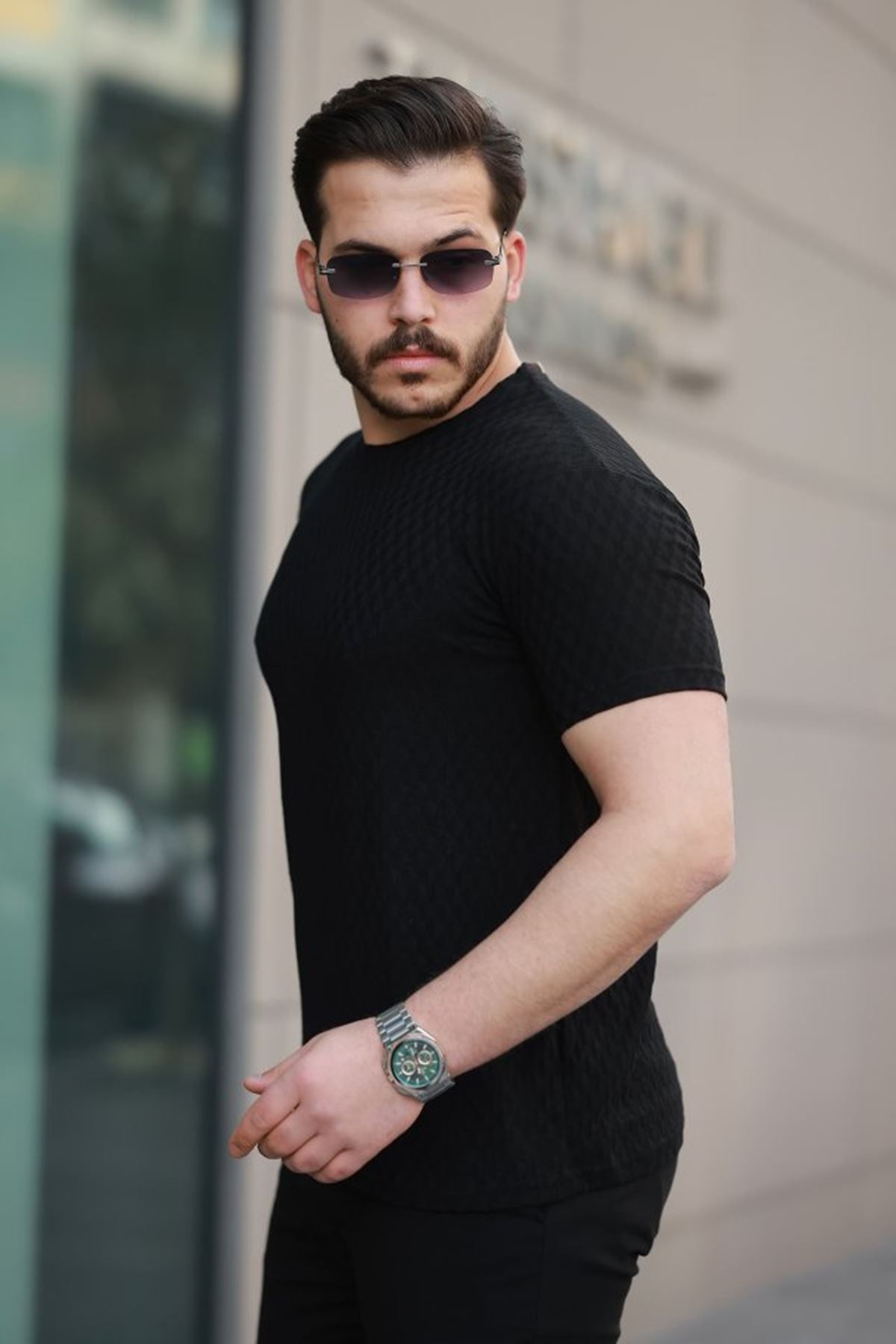 Erkek Kısa Kollu Baklava Desenli T-shirt