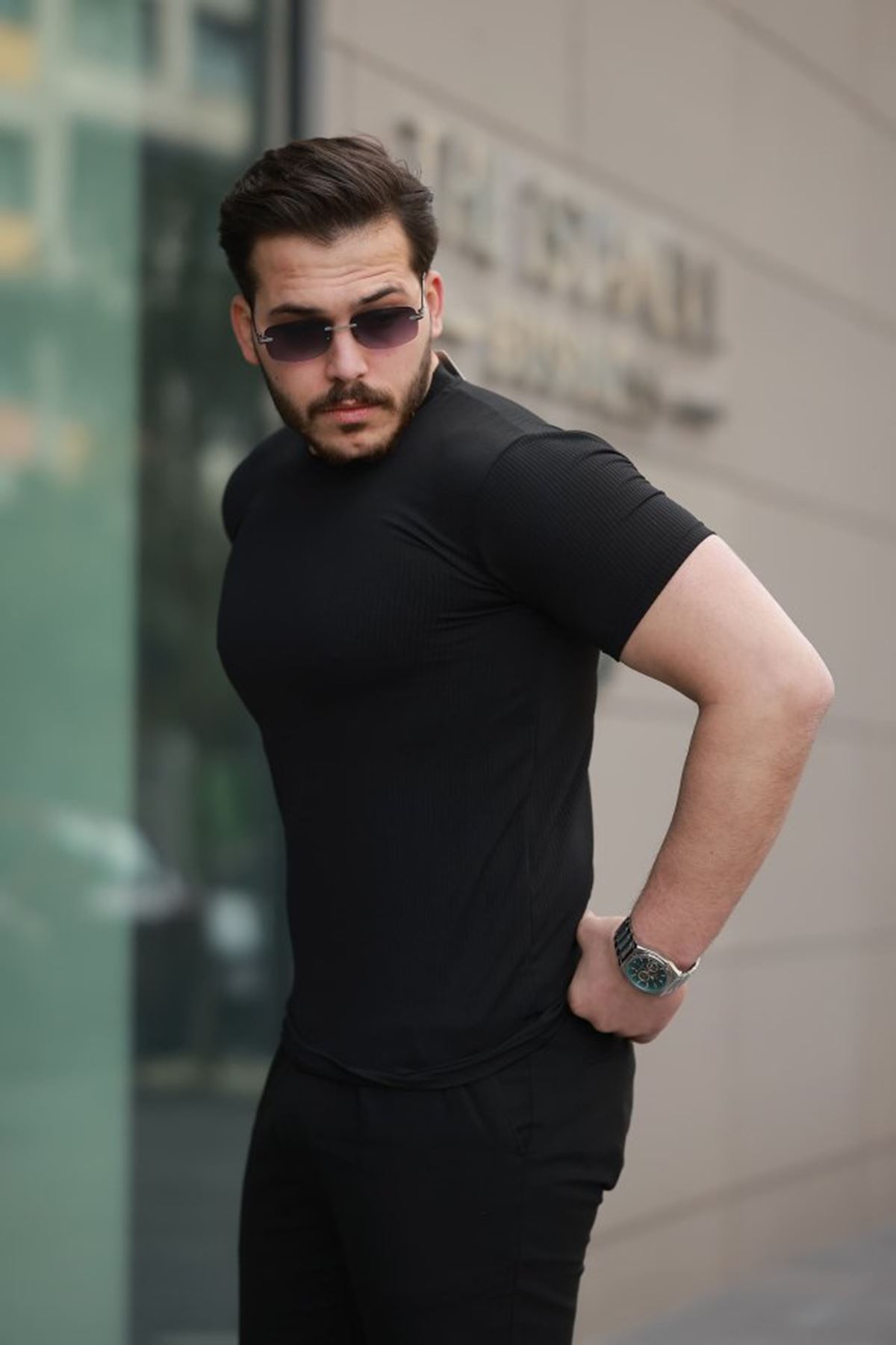 Erkek Kısa Kollu çizgi Kabartma Detaylı T-shirt