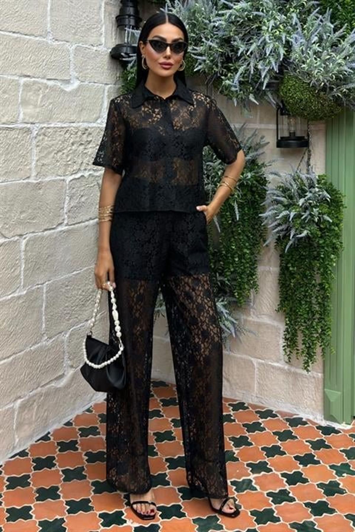 Pantolonu Astarlı Dantel İkili Takım 10119