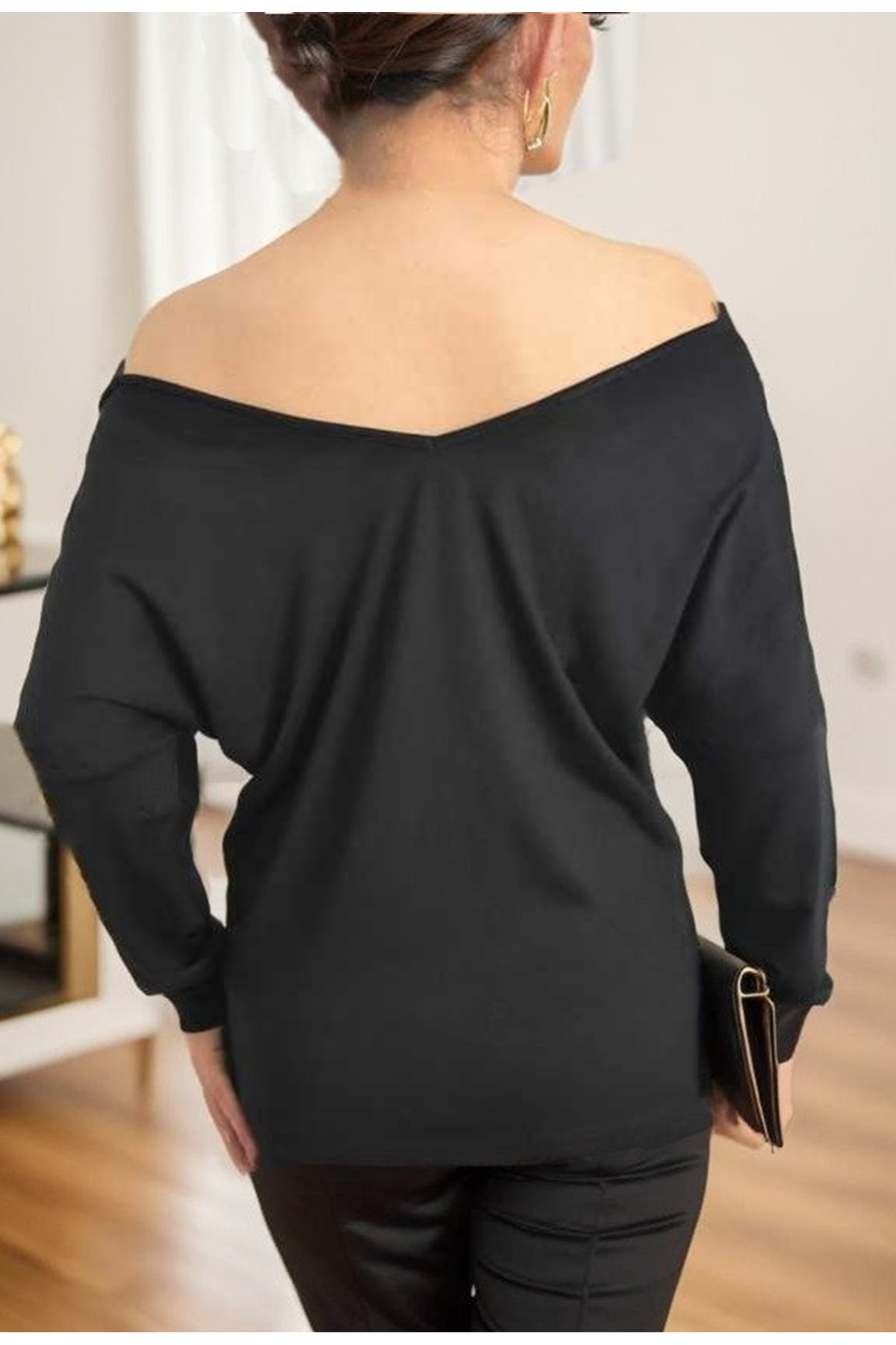 Kadın Uzun Kollu Yaka Güpür Detay Viskon Bluz
