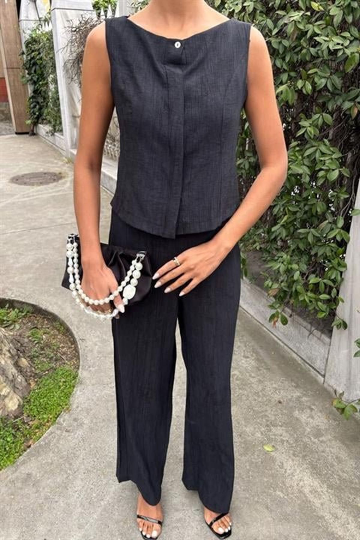 Sıfır Kollu Bluz Batik Desenli Pantolon İkili Takım 10181-08