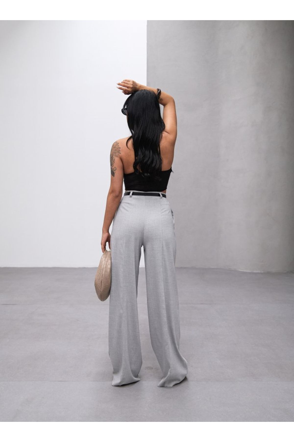 Poly Viscose Yüksek Bel Kemerli̇ Ve Dökümlü Palazzo Pantolon (Kemer Dahi̇l)