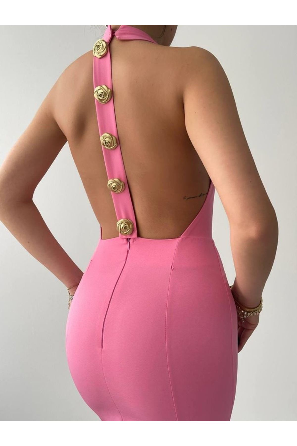 Katalina Gül Düğmeli Elbise