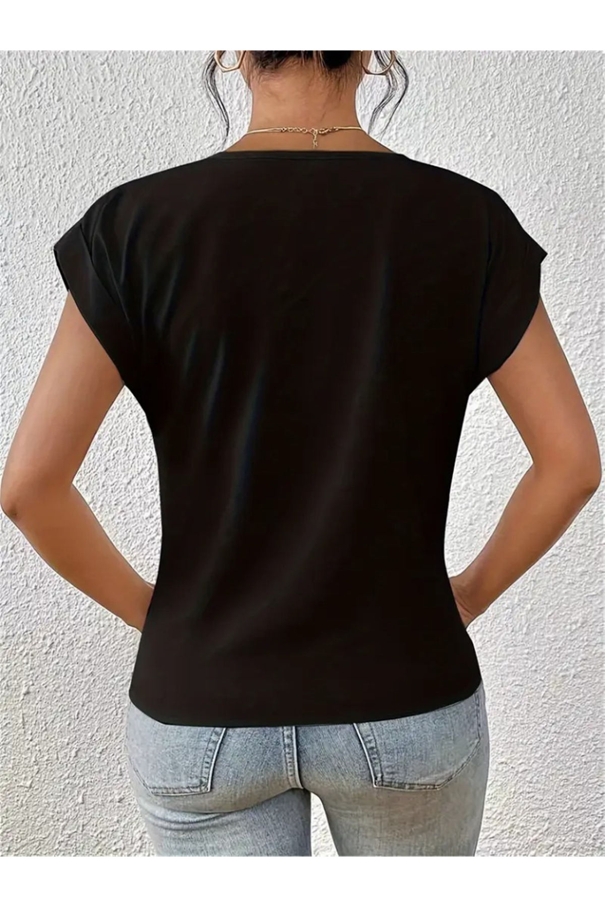 Kadın Kısa Kollu V Yakalı önden çapraz Geçmeli Detay Viskon Bluz