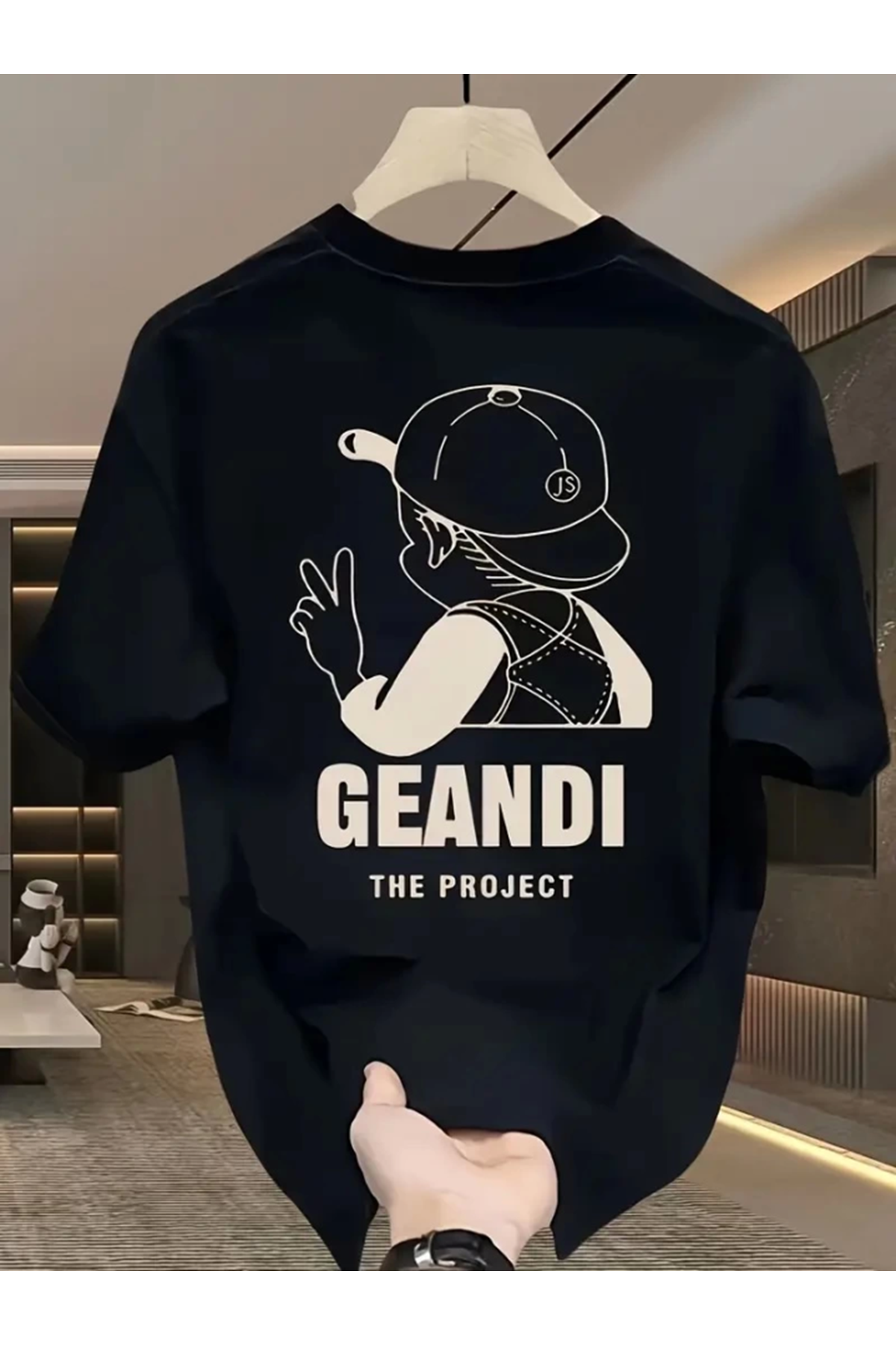 Geniş Kesim Pamuklu Tişört - GANDHI The Project Baskılı, Siyah, Rahat Kesim, Kısa Kollu, Günlük Kıyafet, Her Gün Giyilebilecek Tişört- Siyah