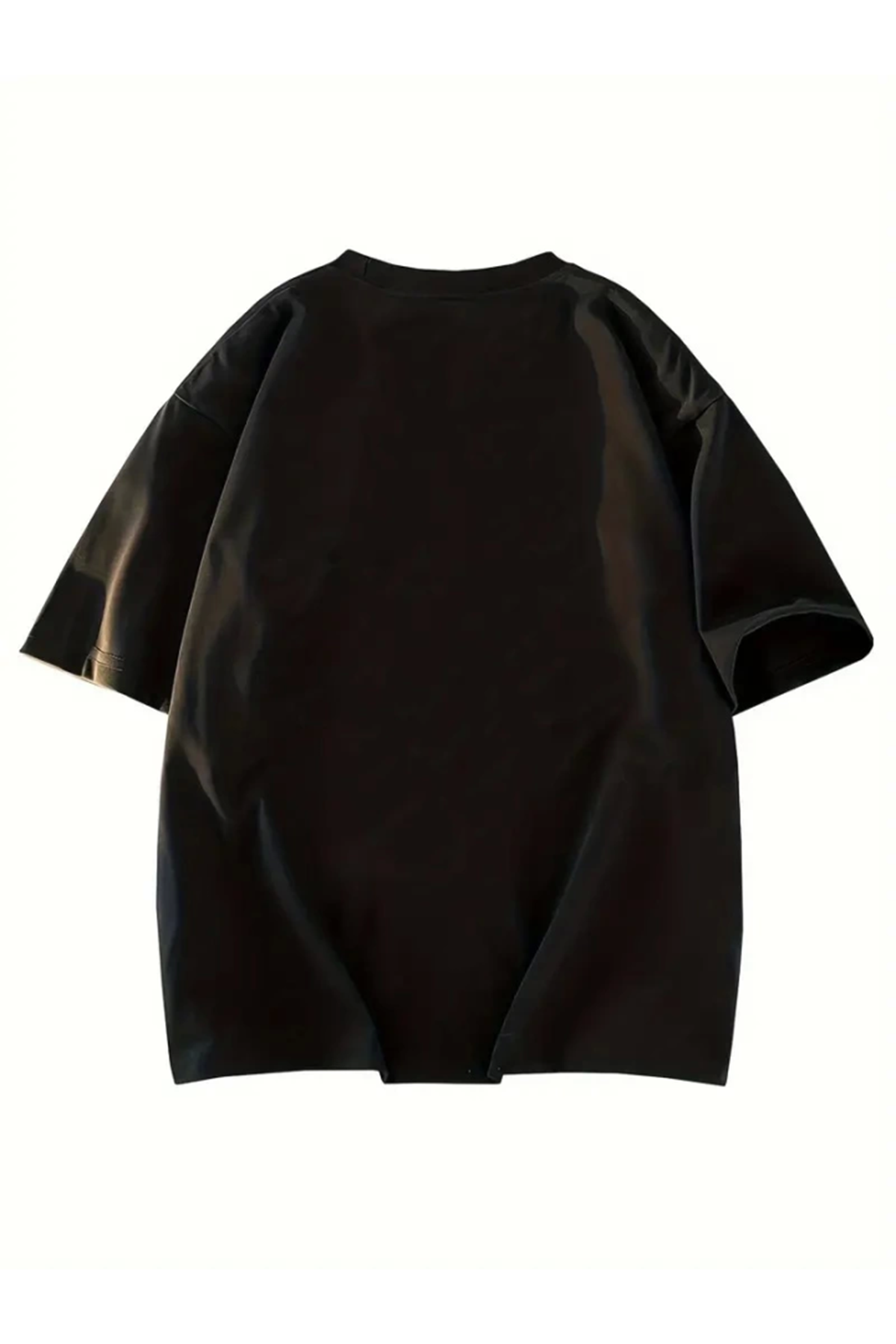 Baskılı Oversize Bisiklet Yaka T-shirt - Siyah