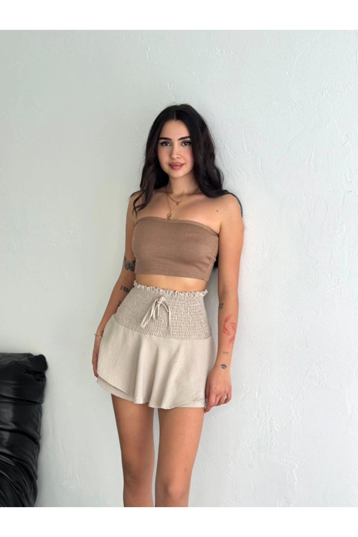 Ayrobin Şortlu Etek - Bej