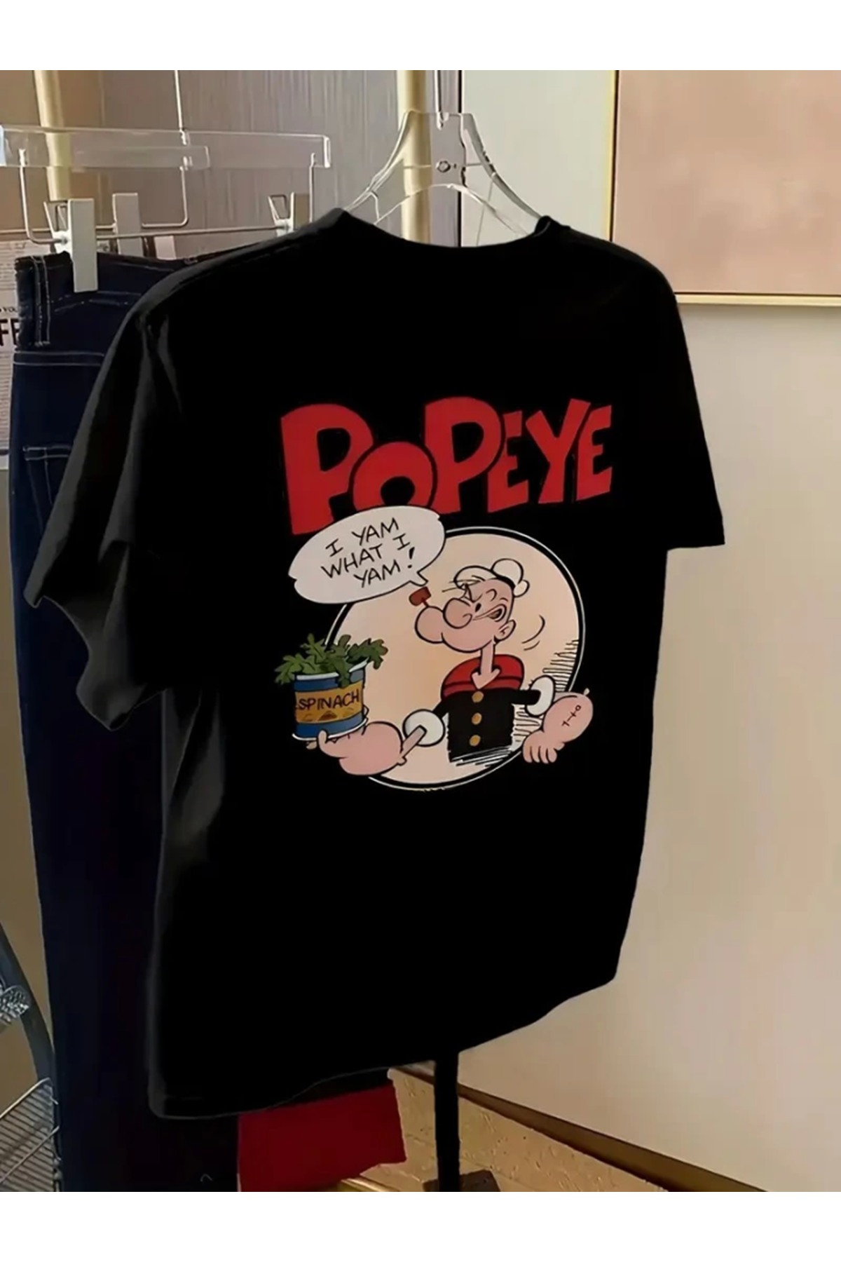 Baskılı Oversize Bisiklet Yaka T-shirt - Siyah