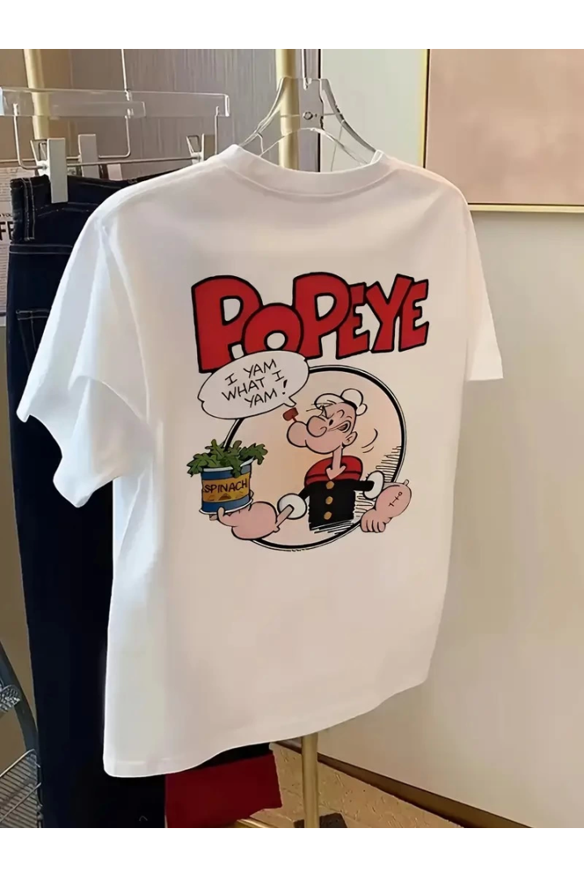 Baskılı Oversize Bisiklet Yaka T-shirt - Beyaz