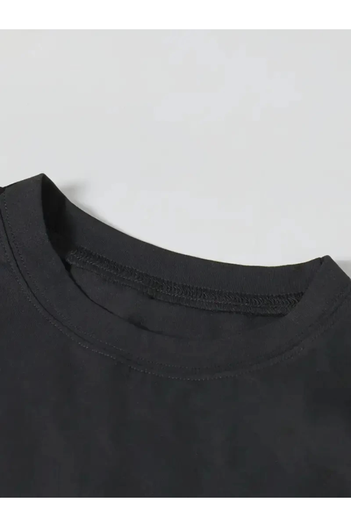 Baskılı Oversize Bisiklet Yaka T-shirt - Siyah