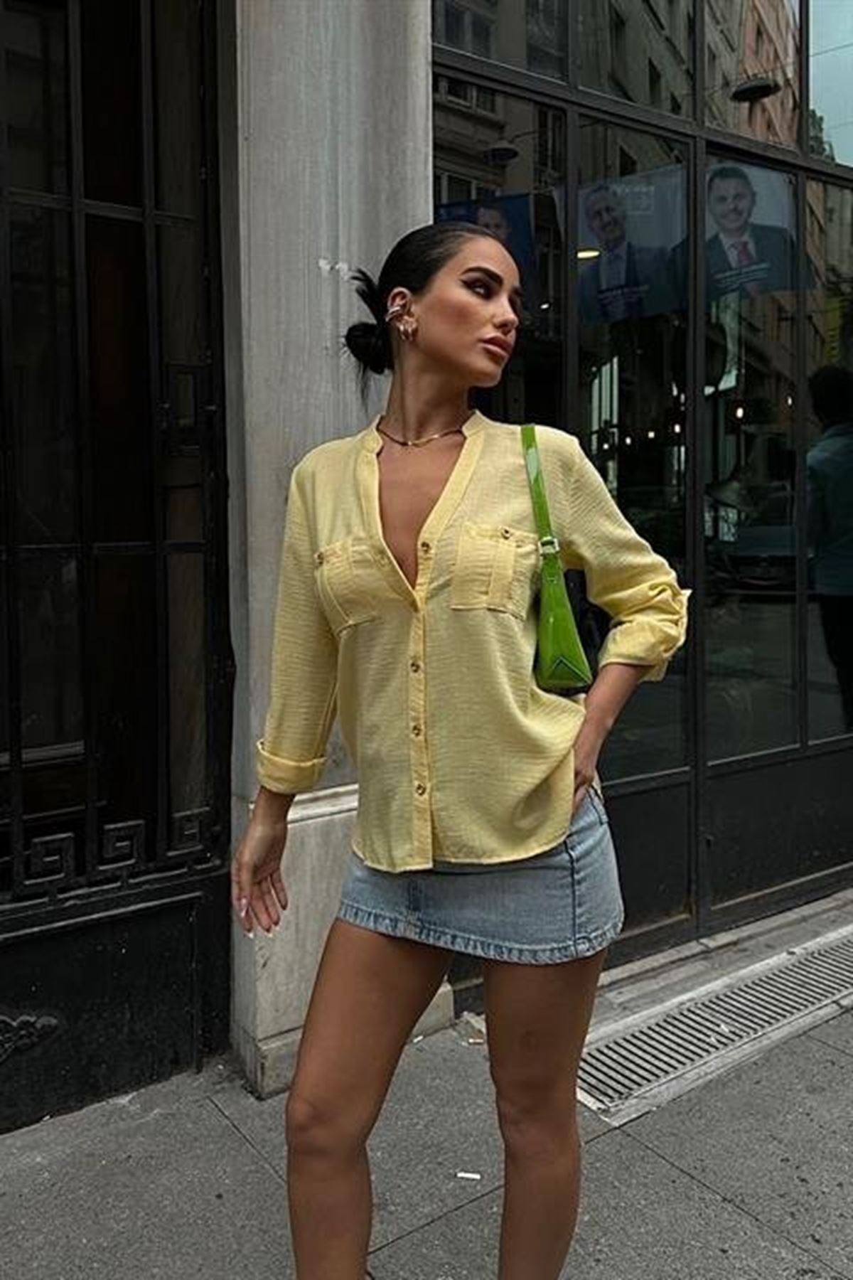 Poulina Flamlı Keten Gömlek 3257-08