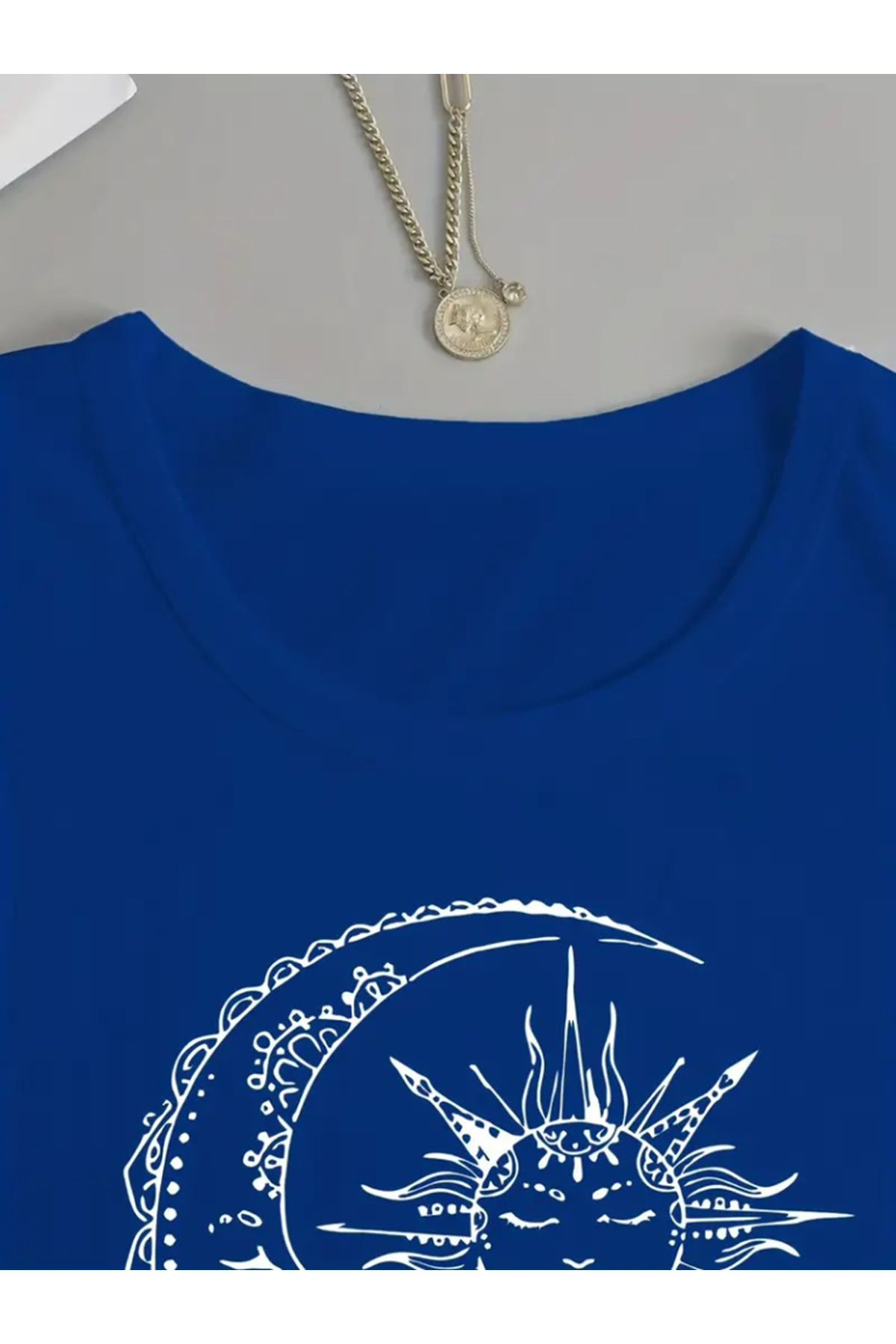 Kadın Uzun Kollu Bisiklet Yaka Ay Baskılı Viskon Bluz