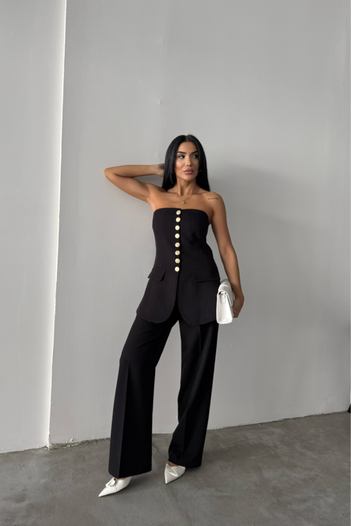 TASARIM GOLD DÜĞMELİ STRABLEZYELEK - Siyah