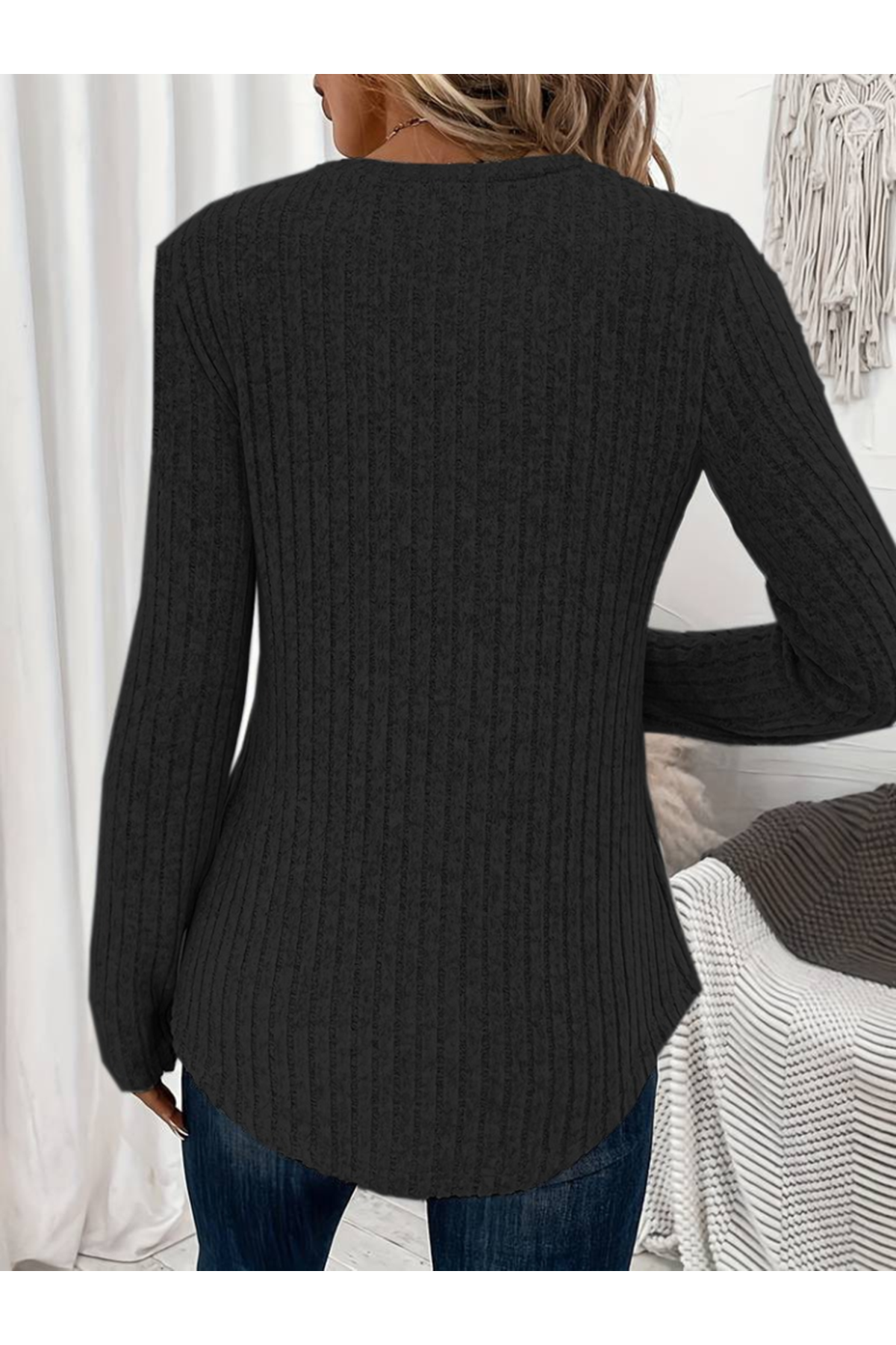 Kadın Uzun Kollu V Yakalı Düğmeli şardonlu Kaşkorse Bluz