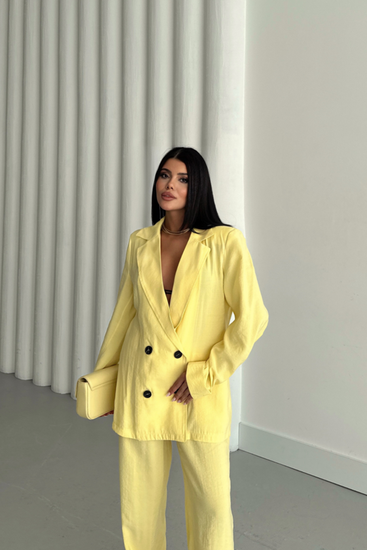 MODAL 4 DÜĞME ASTARSIZ CEKET - PANTOLON TAKIM - Sarı