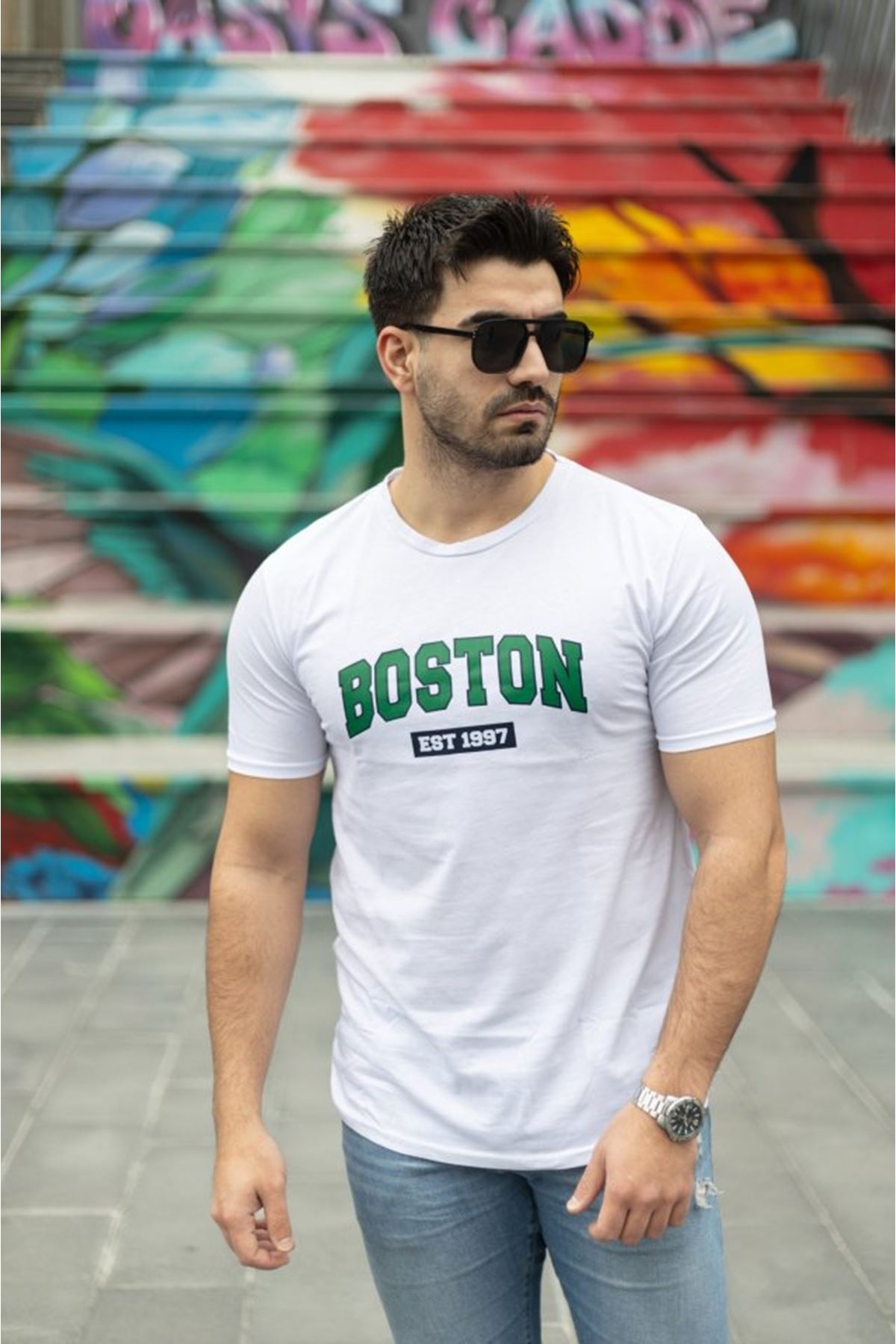 Erkek Boston Baskılı Süprem T-shirt