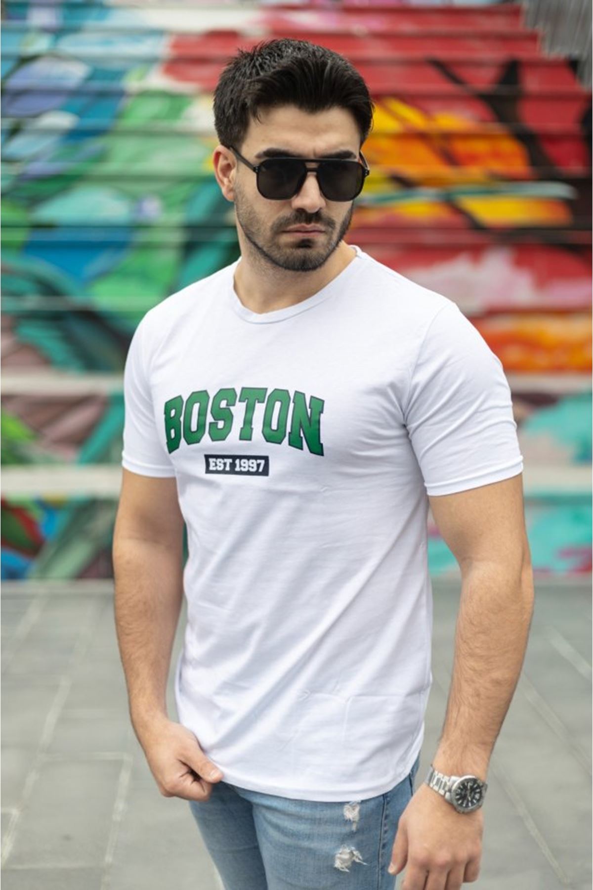 Erkek Boston Baskılı Süprem T-shirt