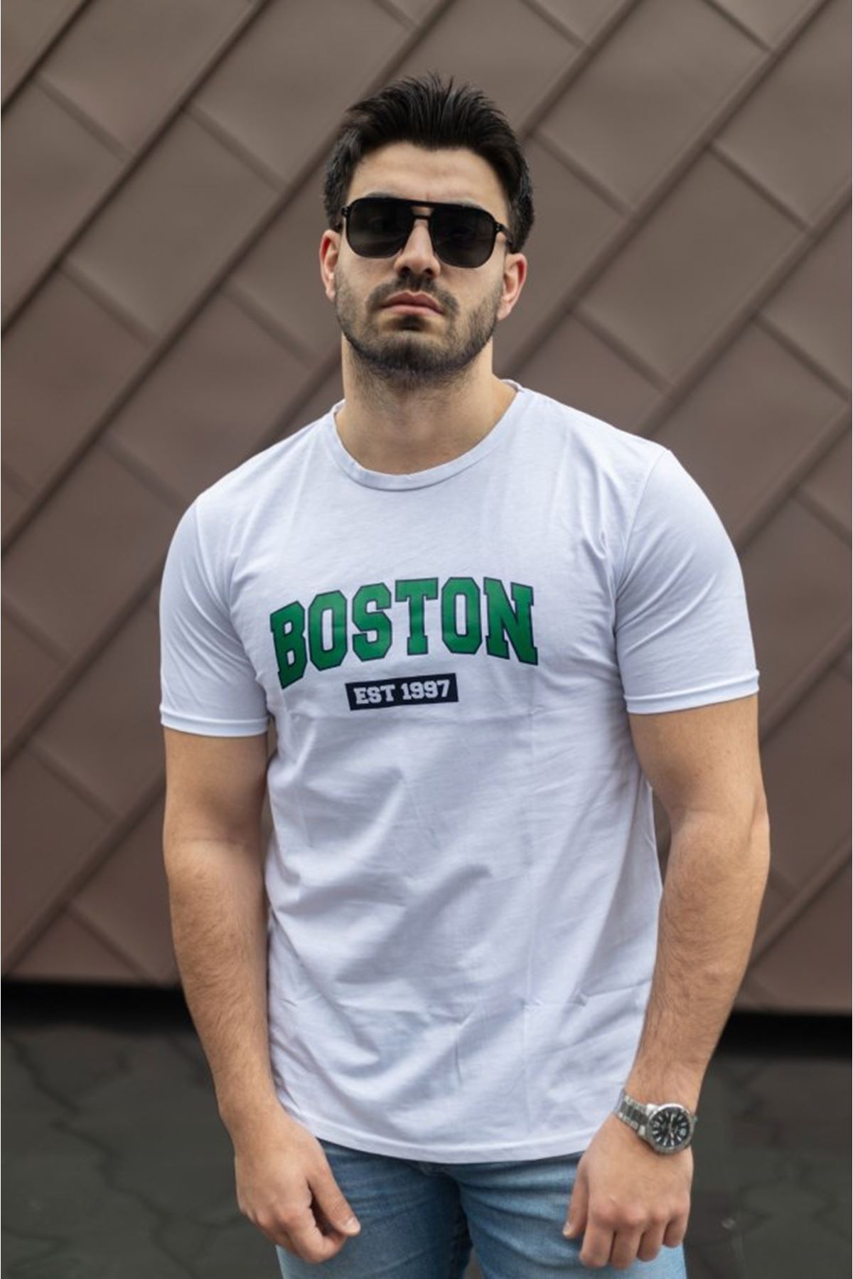 Erkek Boston Baskılı Süprem T-shirt