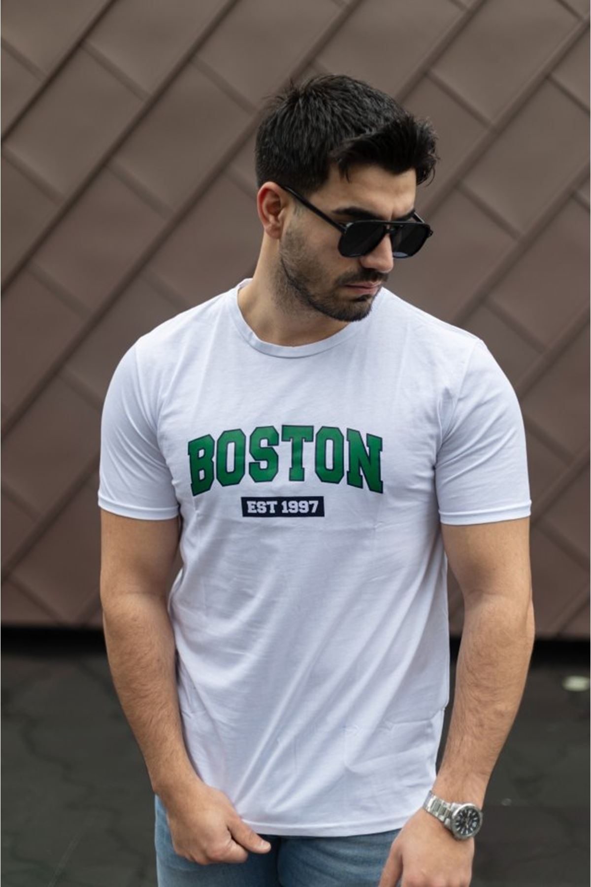 Erkek Boston Baskılı Süprem T-shirt