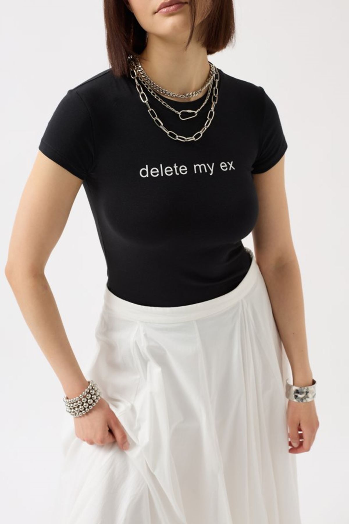 Baskılı Likralı Crop T-Shirt