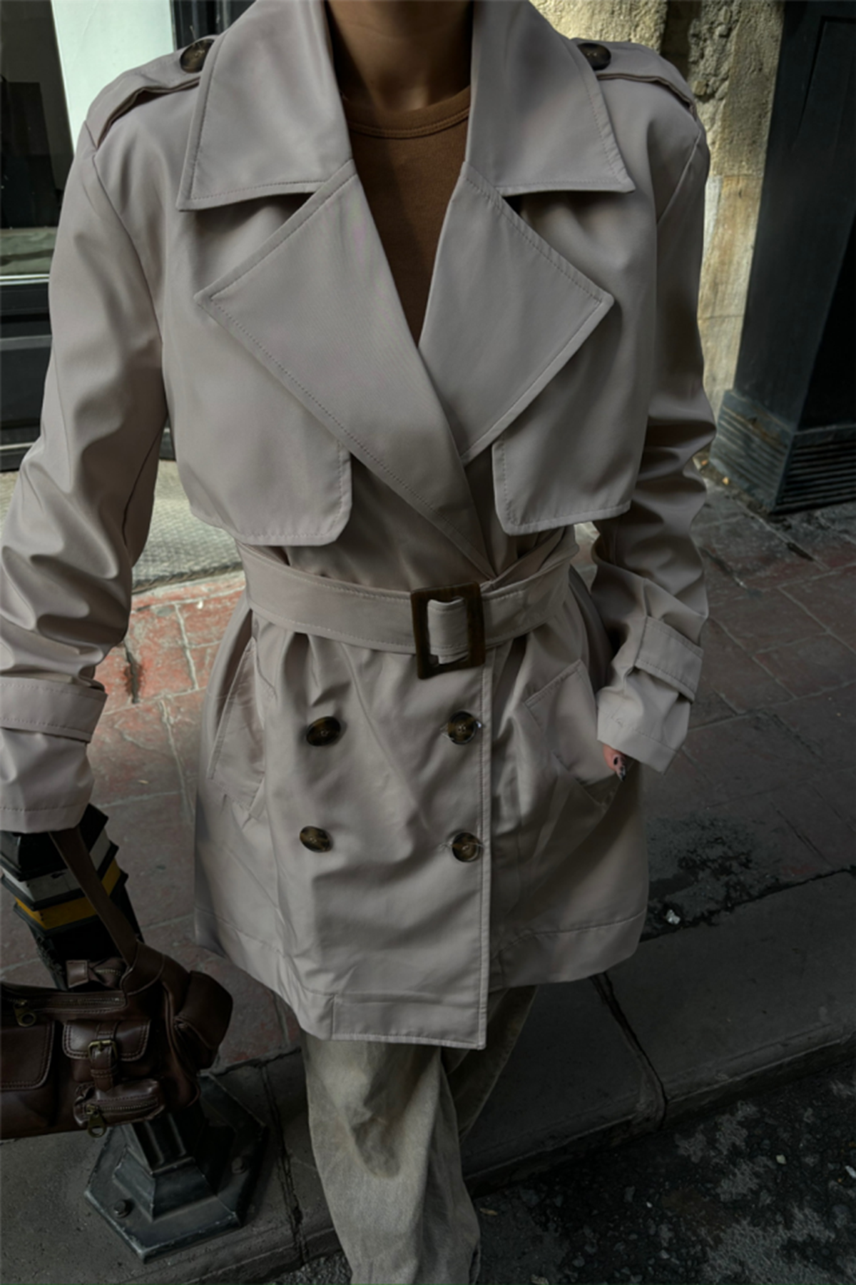 TRENCH KISA ŞANEL BOY - Taş