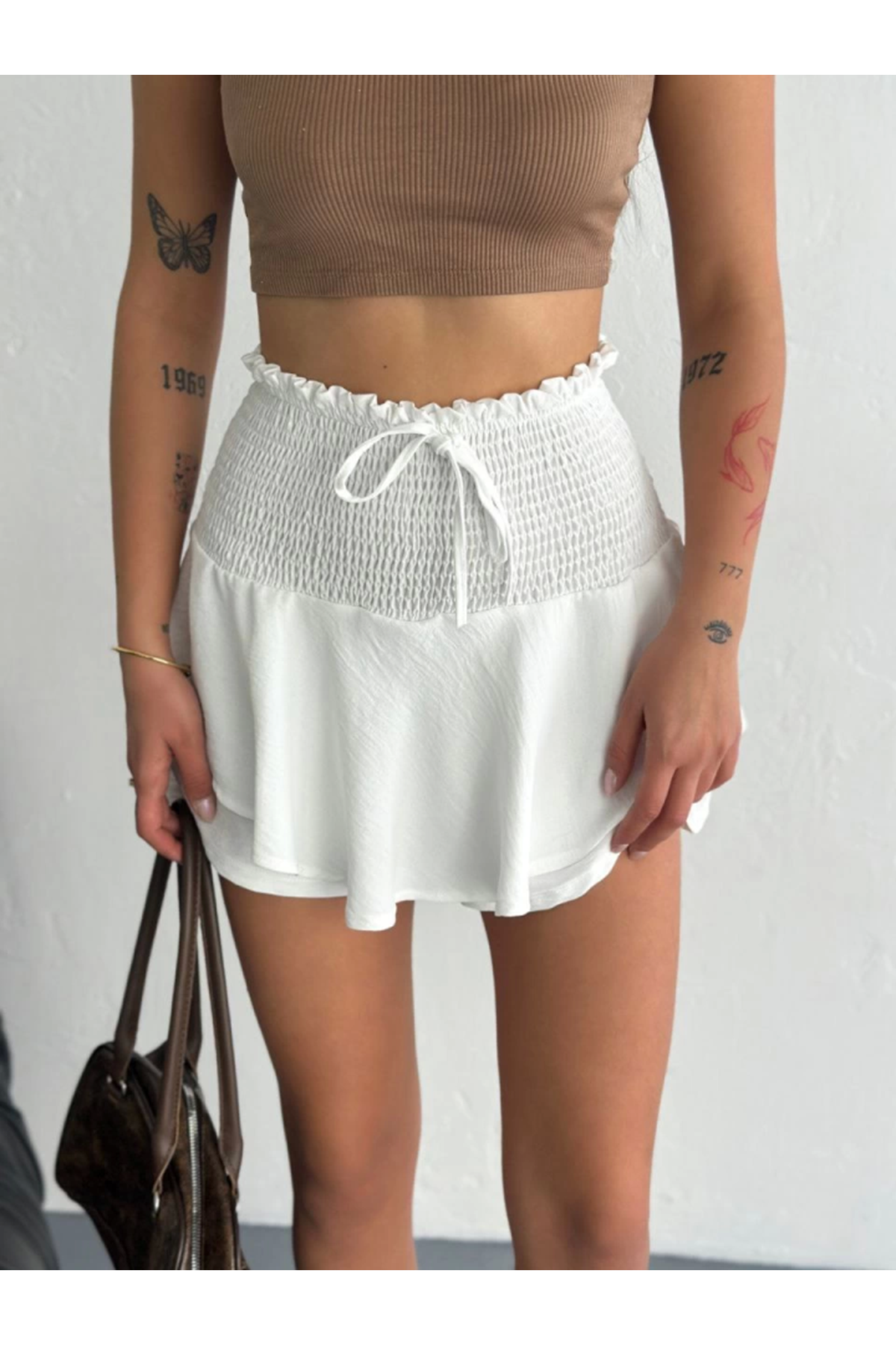 Ayrobin Şortlu Etek - Beyaz