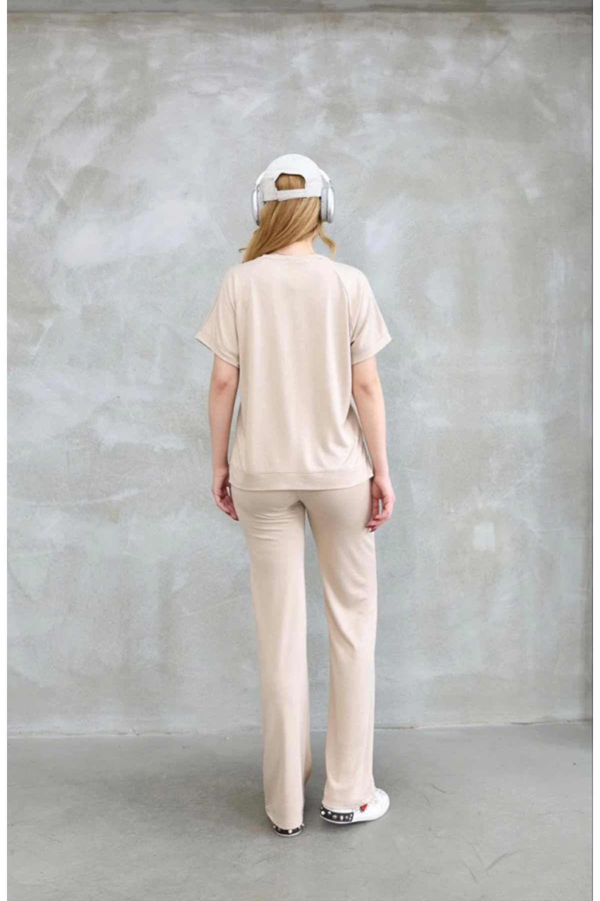 Osy Modal Yumuşak Dokulu Kumaş Bisiklet Yaka Kısa Kollu Takım - Bej