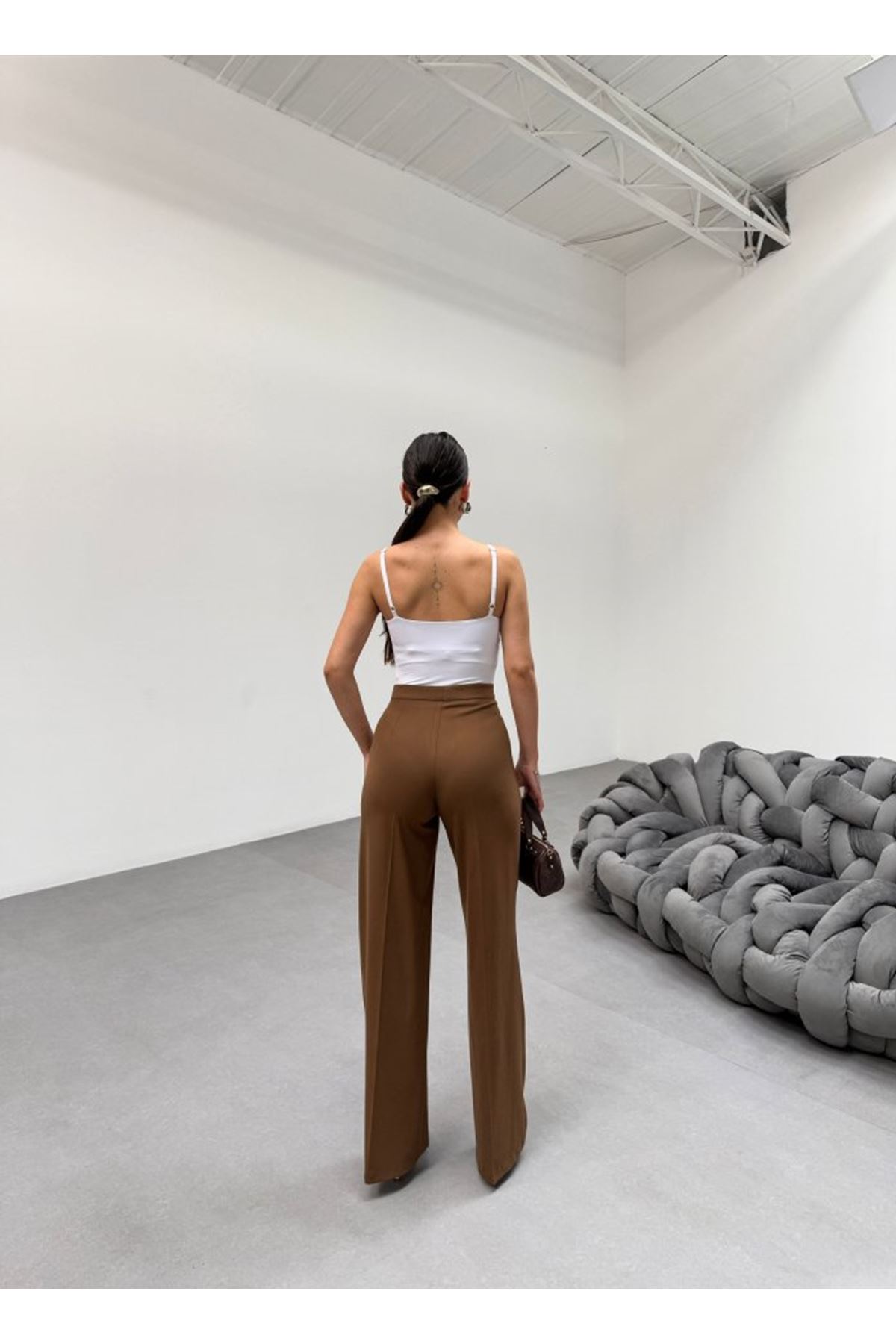 230 Gr Poly Viscose Lycra Metal Düğme Palazzo Pantolon