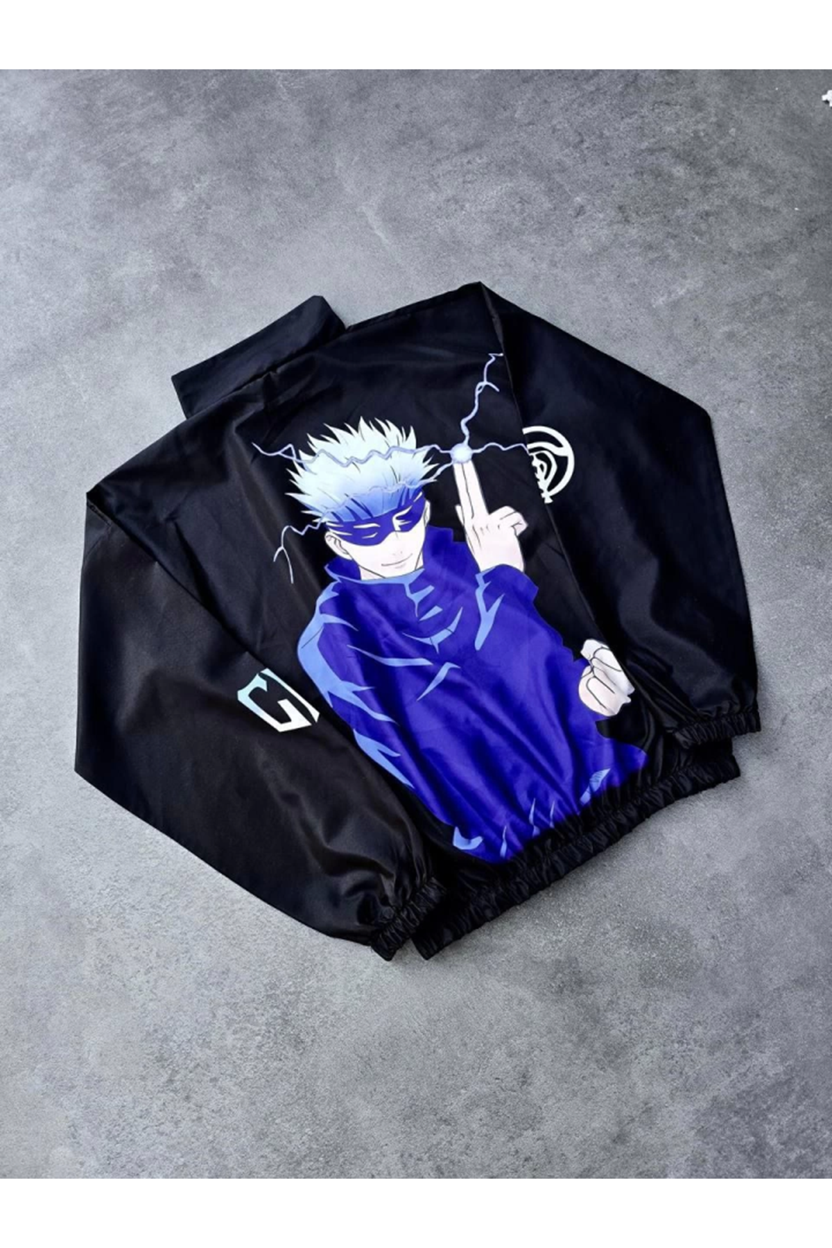 Fermuarlı Dijital Baskılı Rüzgarlık - Siyah