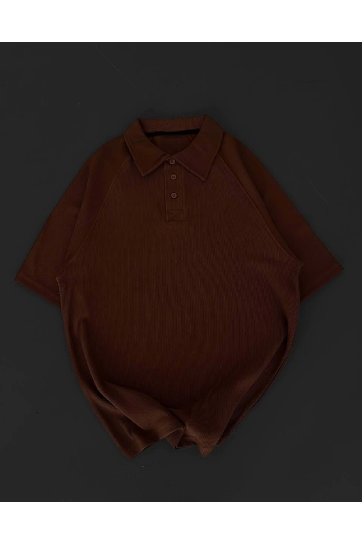 Yakalı Patlı Kısa Kol T-shirt - Kahverengi