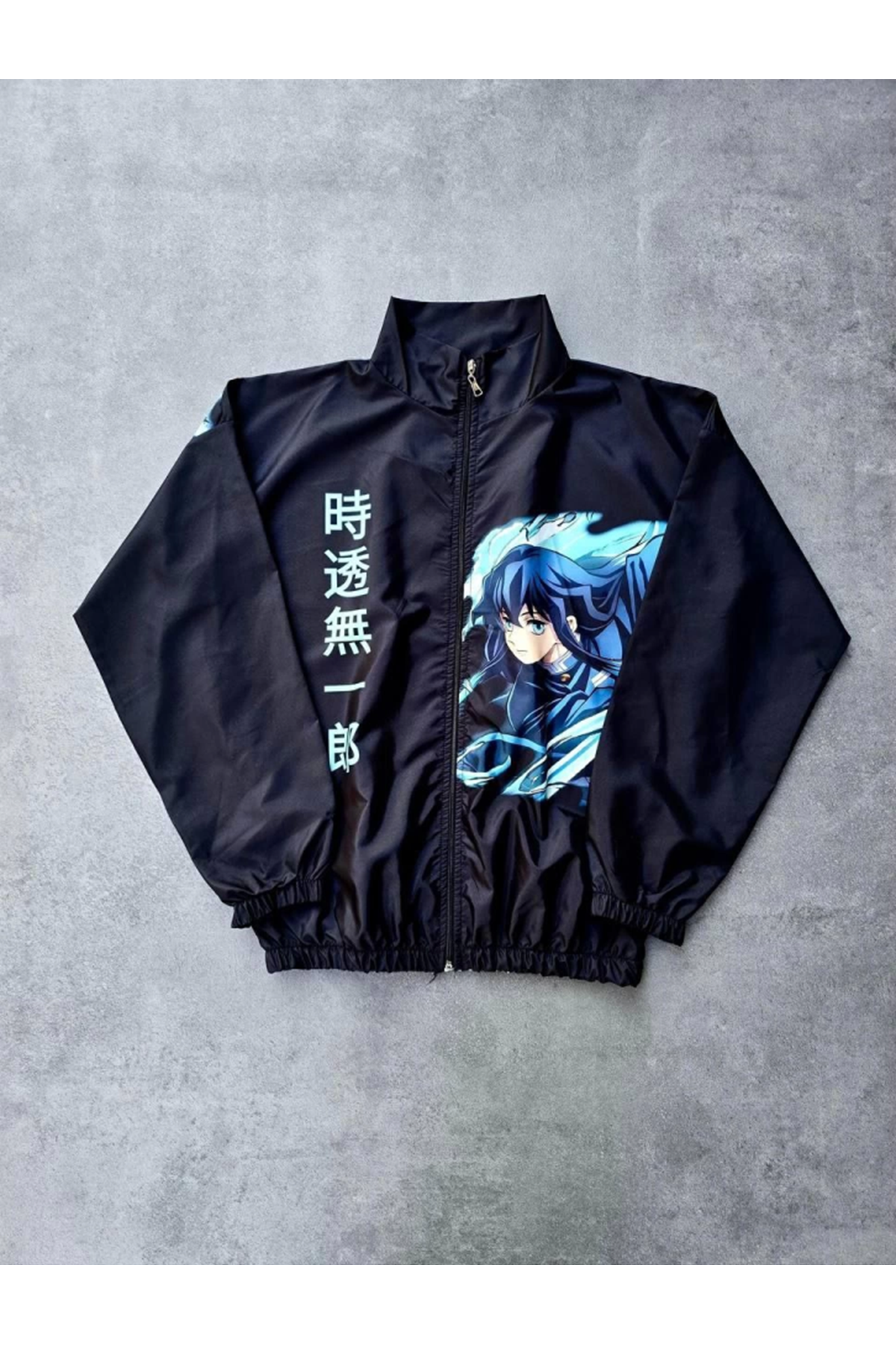 Fermuarlı Dijital Baskılı Rüzgarlık - Siyah