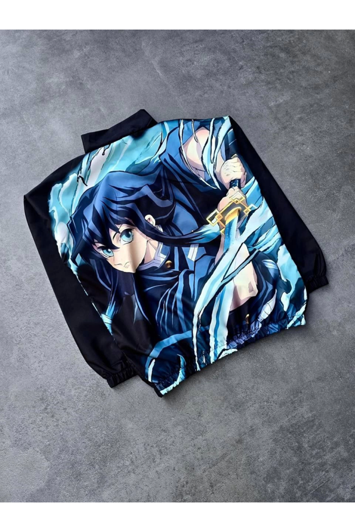 Fermuarlı Dijital Baskılı Rüzgarlık - Siyah