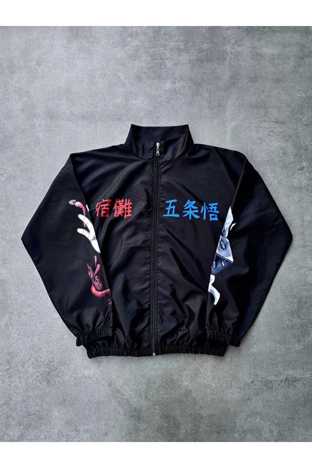 Fermuarlı Dijital Baskılı Rüzgarlık - Siyah