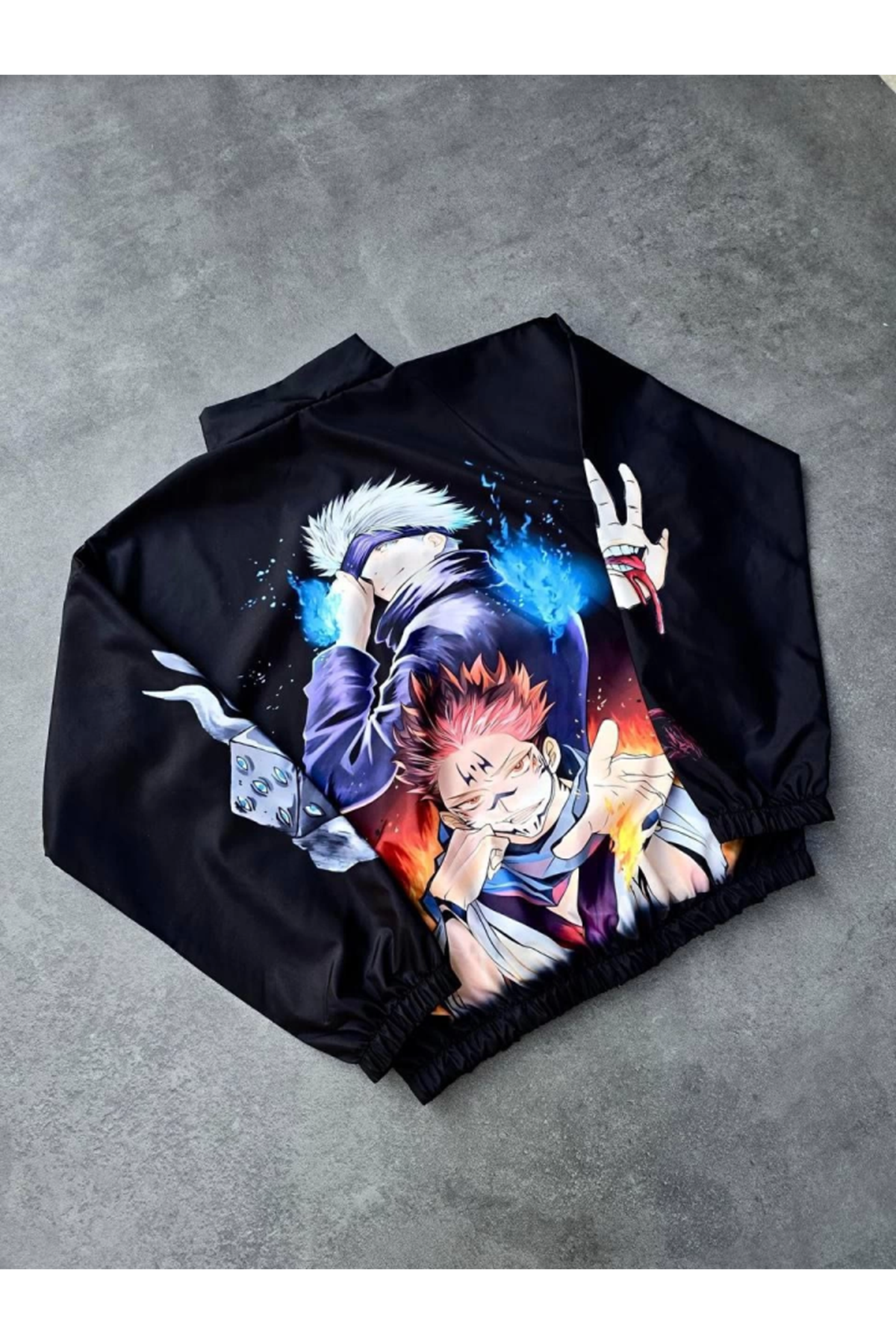 Fermuarlı Dijital Baskılı Rüzgarlık - Siyah