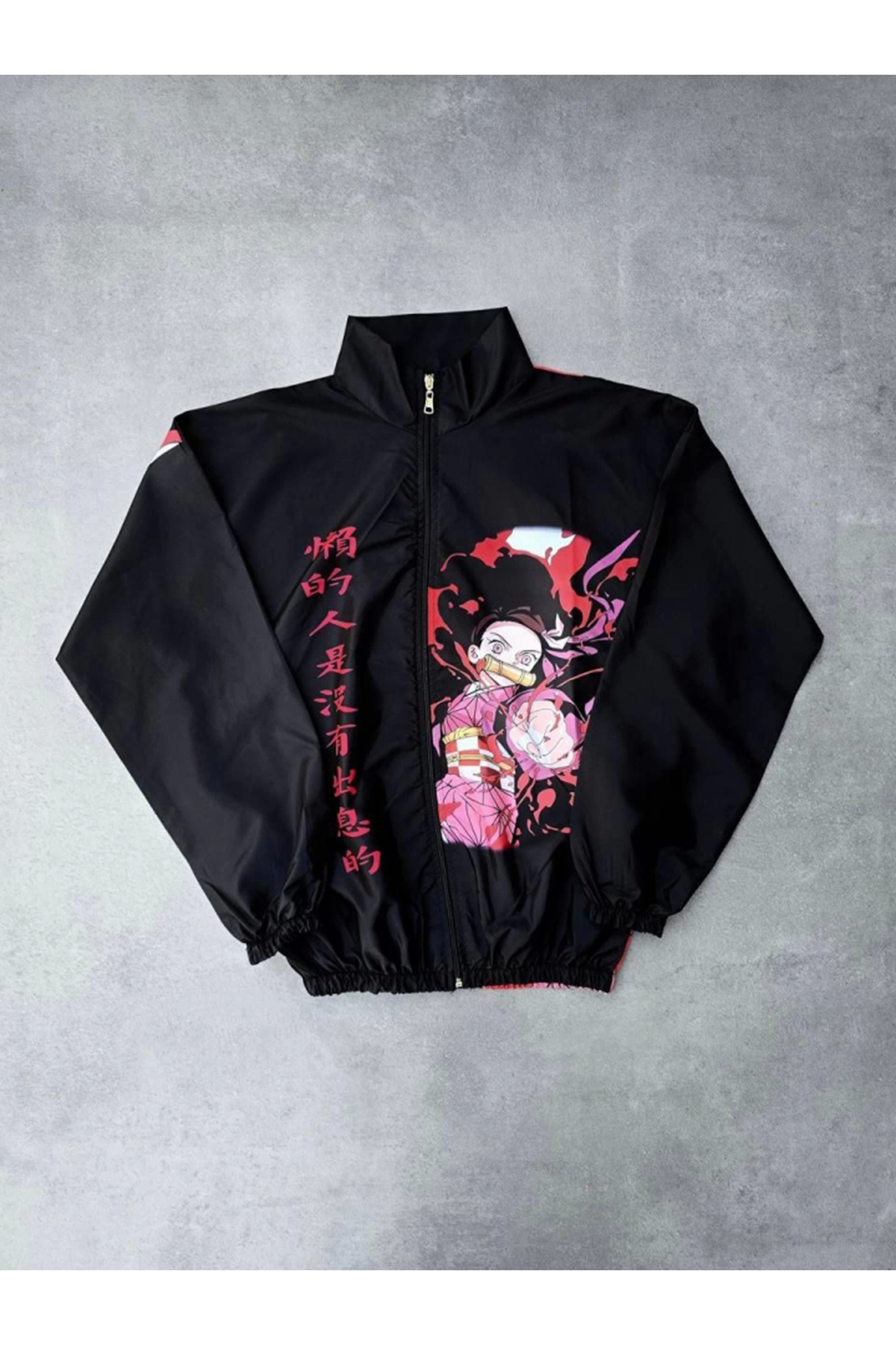 Fermuarlı Dijital Baskılı Rüzgarlık - Siyah