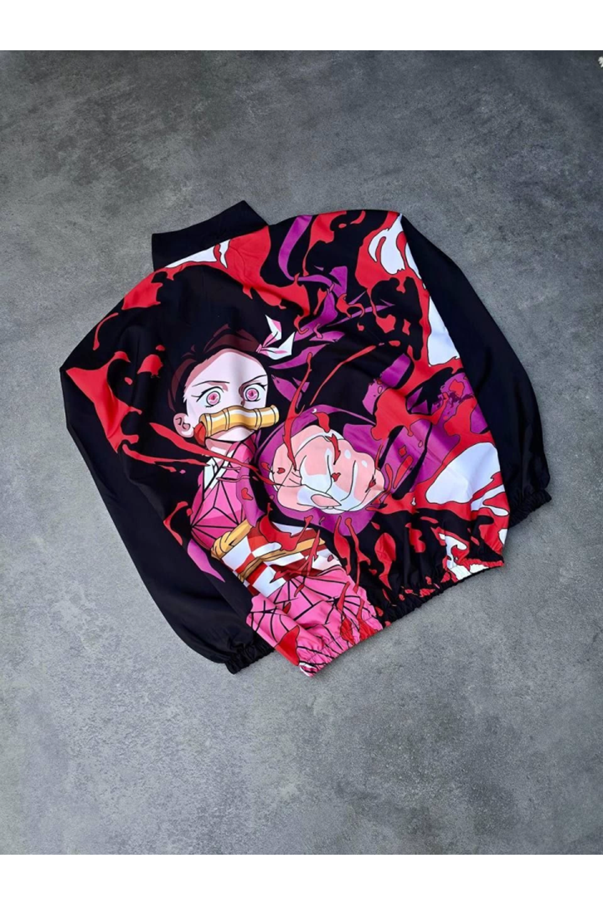 Fermuarlı Dijital Baskılı Rüzgarlık - Siyah