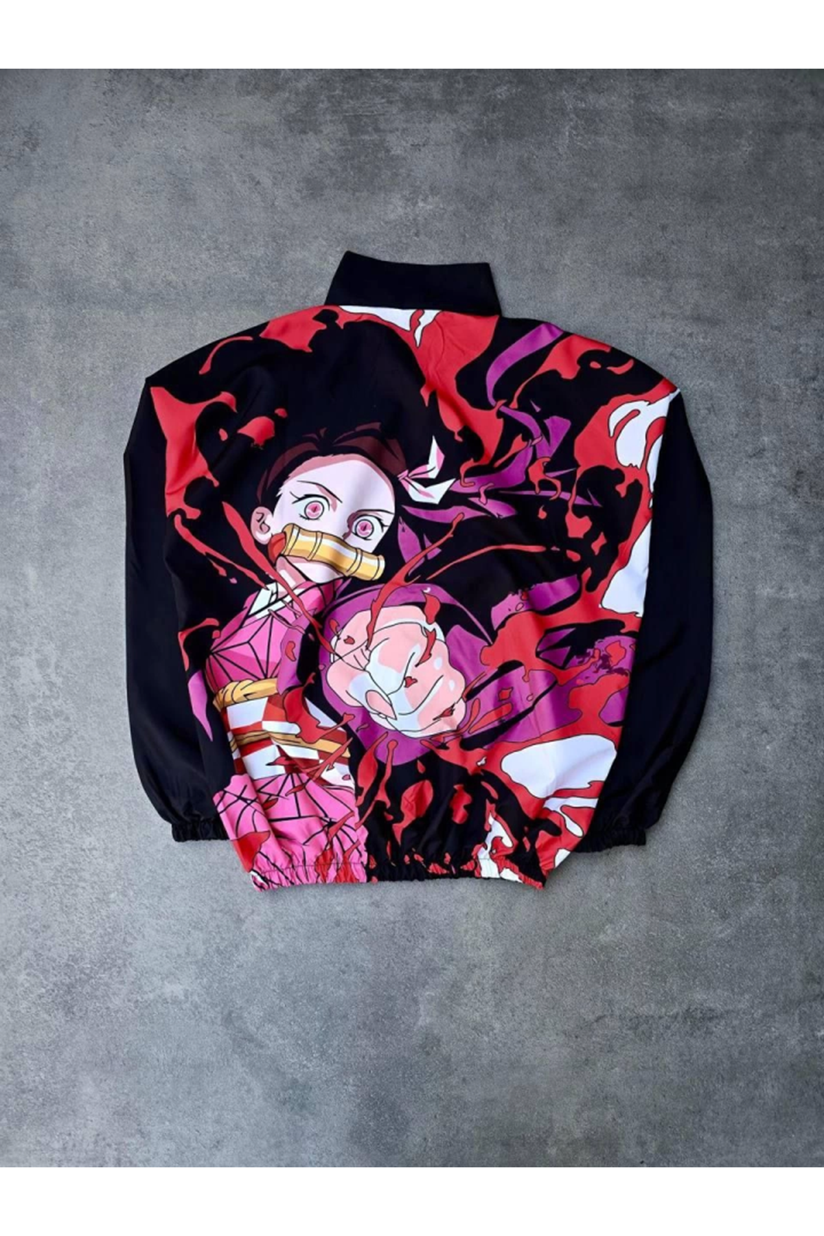 Fermuarlı Dijital Baskılı Rüzgarlık - Siyah