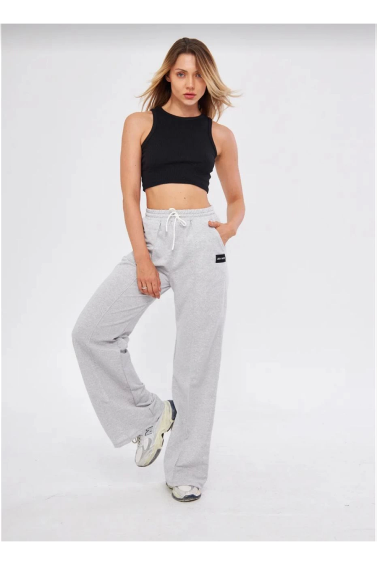 İki Iplik Bol Paça Eşofman Pantalon - Gri