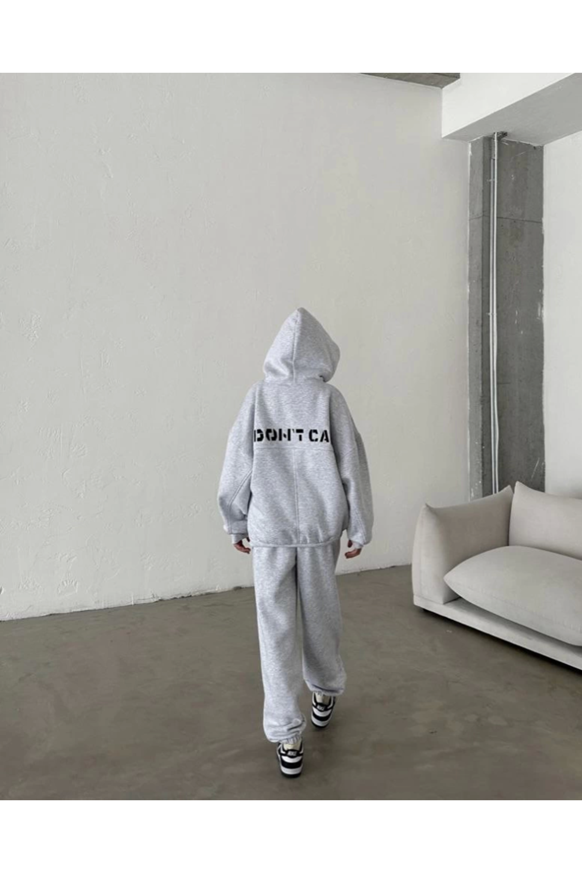 Nakış İşlemeli Üç İplik Sweat Takım- Gri