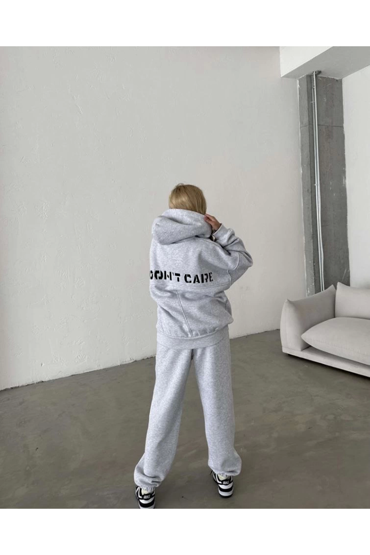 Nakış İşlemeli Üç İplik Sweat Takım- Gri