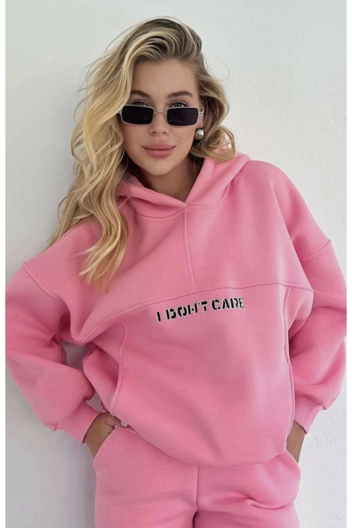 Nakış İşlemeli Üç İplik Sweat Takım- Pembe