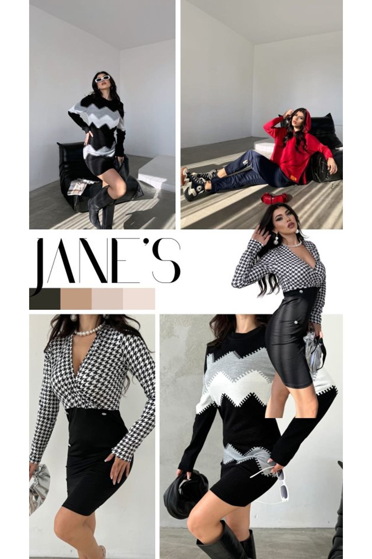 Kadın Uzun Kollu Kruvaze Yaka üst Kazayağı Desen Düğme Detaylı Dalgıç Elbise