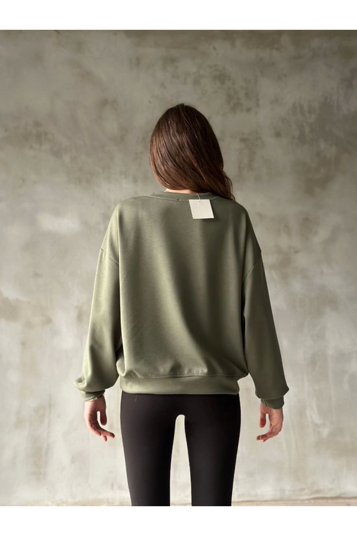 Osy Modal Yumuşak Dokulu Kumaş Bisiklet Yaka Oversize Sweatshirt - Haki