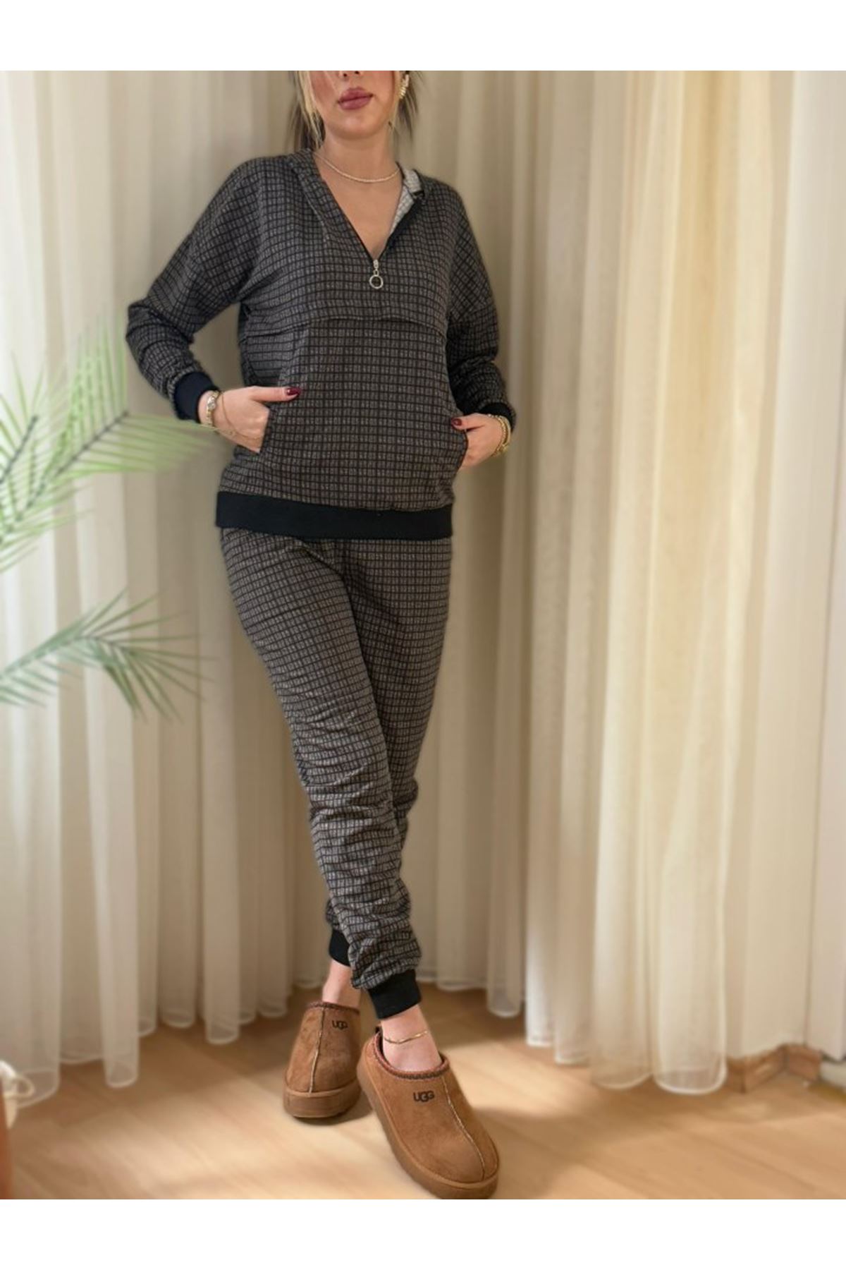 Kadın Iki Iplik Kumaş Fermuar Detay Kapüşonlu Ikili Takım