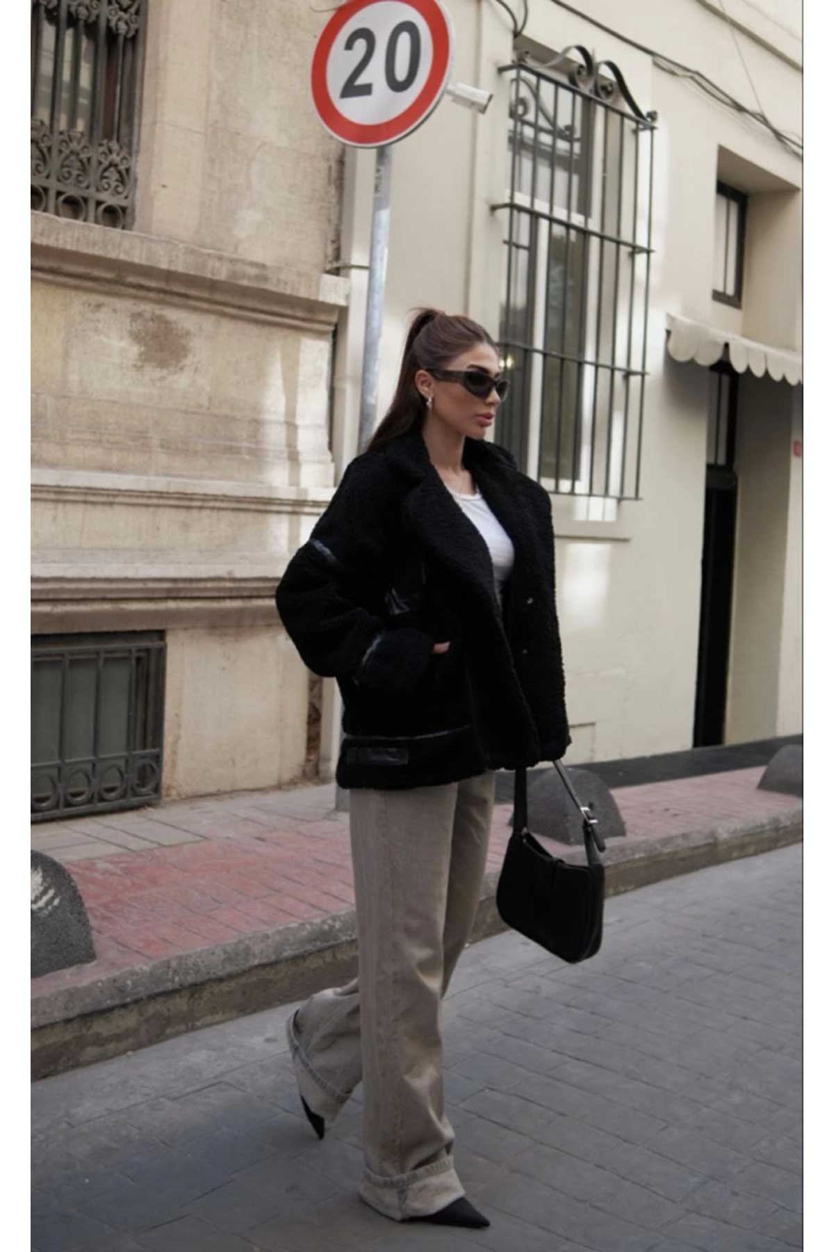 Cıt Cıt Detaylı Peluş Mont Ceket - Siyah