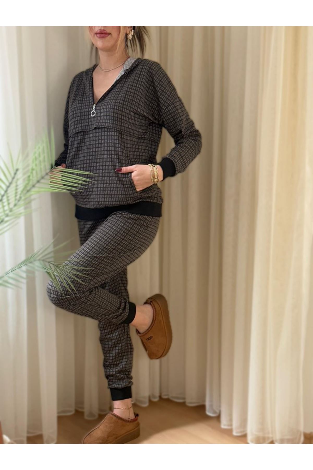 Kadın Iki Iplik Kumaş Fermuar Detay Kapüşonlu Ikili Takım