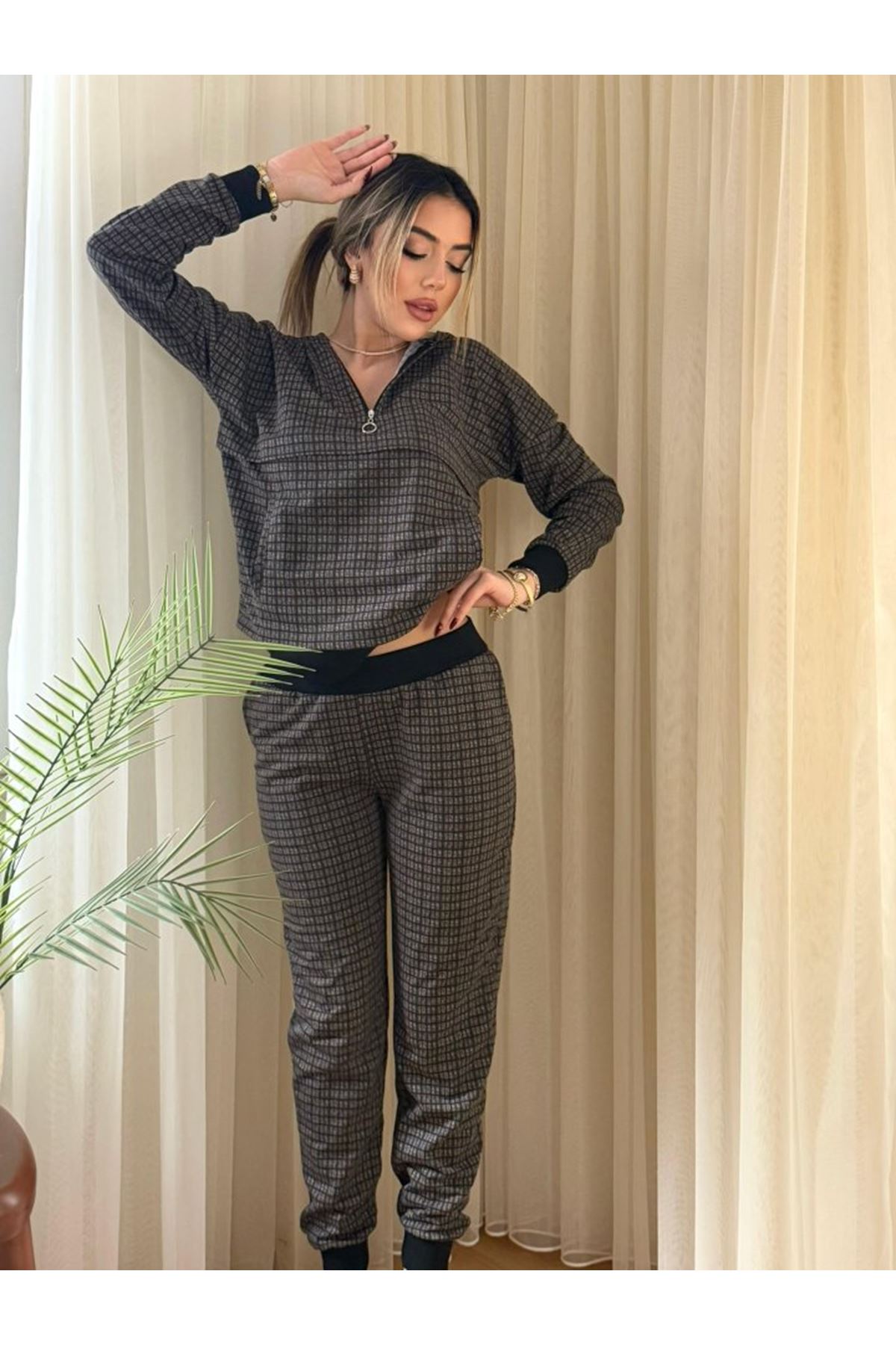 Kadın Iki Iplik Kumaş Fermuar Detay Kapüşonlu Ikili Takım