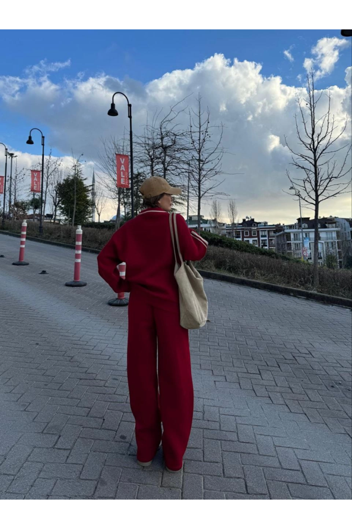 Üç İplik Yakalı Sweat Baggy Pantalonlu Takım - Bordo